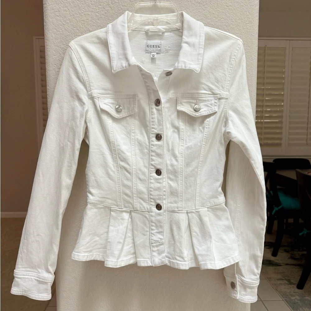 Guess Women's White  peplum Jean Jacket - Picture 4 of 13